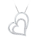 10kt White Gold Women's Round Diamond Double Heart Outline Pendant 1-8 Cttw - FREE Shipping (US/CAN)-Gold & Diamond Pendants & Necklaces-JadeMoghul Inc.