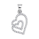 10kt White Gold Women's Round Diamond Double Heart Pendant 1-4 Cttw - FREE Shipping (US/CAN)-Gold & Diamond Pendants & Necklaces-JadeMoghul Inc.