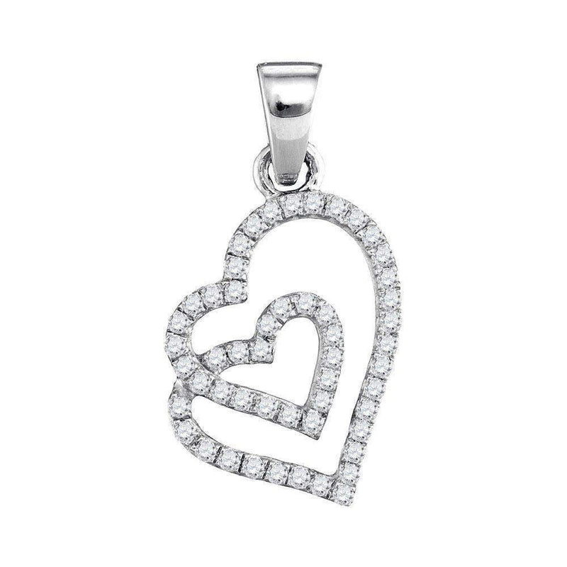 10kt White Gold Women's Round Diamond Double Heart Pendant 1-4 Cttw - FREE Shipping (US/CAN)-Gold & Diamond Pendants & Necklaces-JadeMoghul Inc.