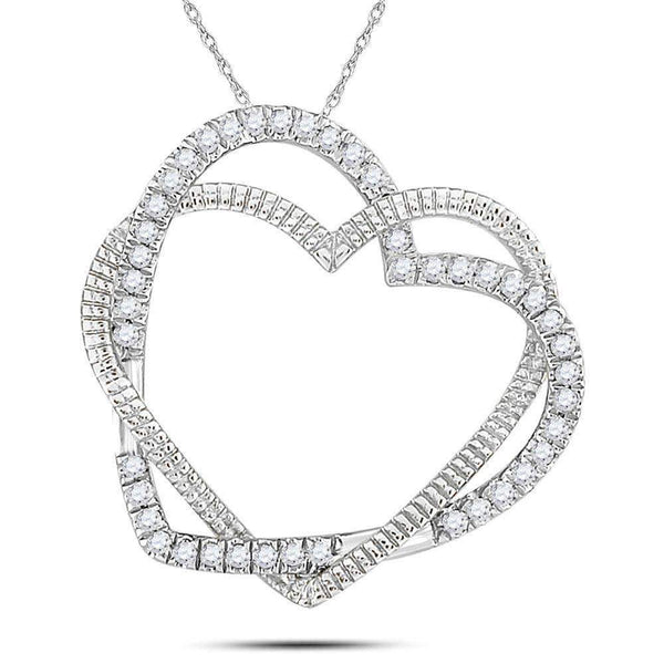 10kt White Gold Womens Round Diamond Double Intertwined Heart Pendant 1-8 Cttw-Gold & Diamond Pendants & Necklaces-JadeMoghul Inc.