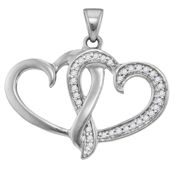 10kt White Gold Women's Round Diamond Double Joined Heart Pendant 1-10 Cttw - FREE Shipping (US/CAN)-Gold & Diamond Pendants & Necklaces-JadeMoghul Inc.