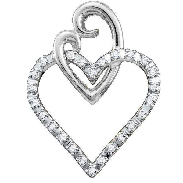 10kt White Gold Women's Round Diamond Double Joined Heart Pendant 1-12 Cttw - FREE Shipping (US/CAN)-Gold & Diamond Pendants & Necklaces-JadeMoghul Inc.