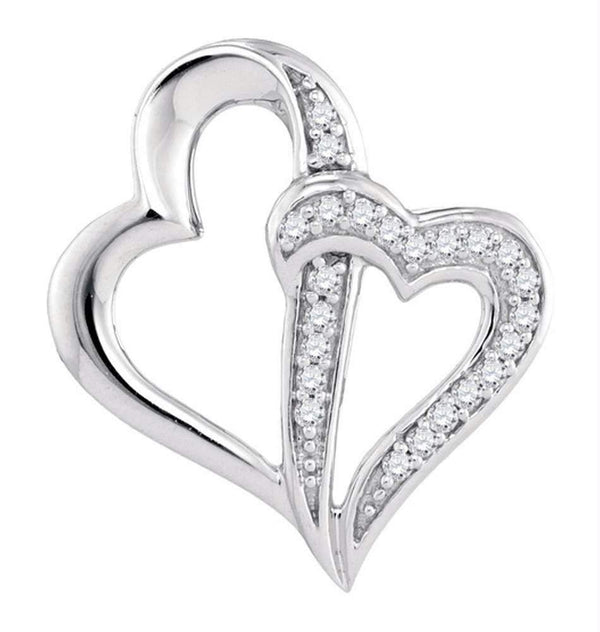 10kt White Gold Women's Round Diamond Double Linked Heart Pendant 1-20 Cttw - FREE Shipping (US/CAN)-Gold & Diamond Pendants & Necklaces-JadeMoghul Inc.