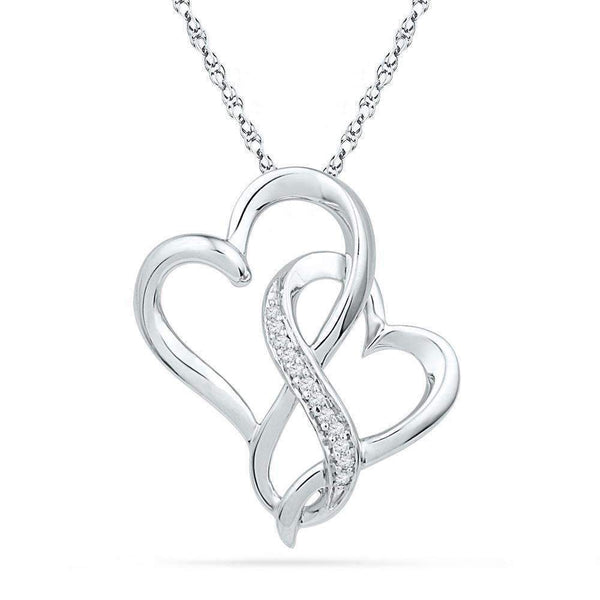 10kt White Gold Women's Round Diamond Double Linked Joined Heart Pendant .03 Cttw - FREE Shipping (US/CAN)-Gold & Diamond Pendants & Necklaces-JadeMoghul Inc.