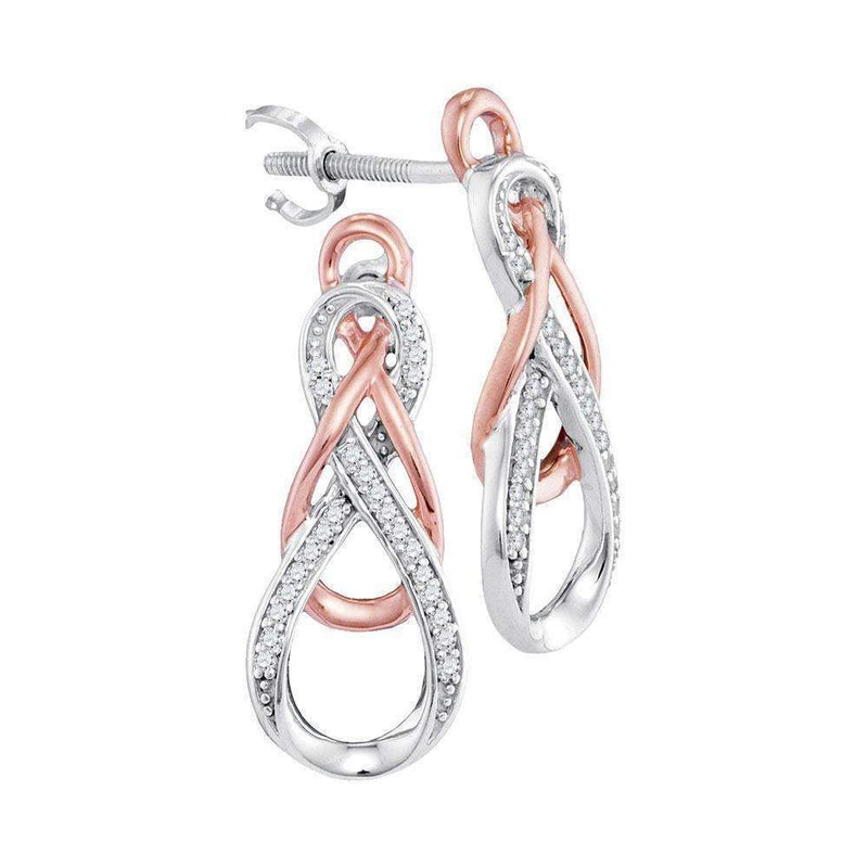 10kt White Gold Women's Round Diamond Double Linked Rose-tone Infinity Screwback Earrings 1-8 Cttw - FREE Shipping (USA/CAN)-Gold & Diamond Earrings-JadeMoghul Inc.