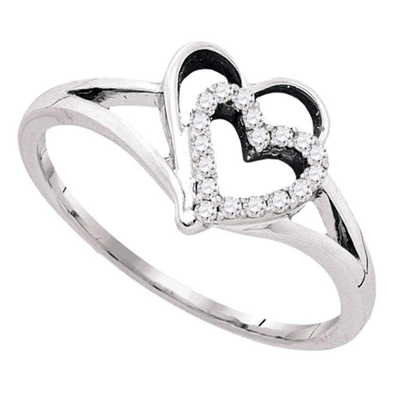 10kt White Gold Women's Round Diamond Double Nested Heart Love Ring 1/8 Cttw - FREE Shipping (US/CAN)-Gold & Diamond Heart Rings-9.5-JadeMoghul Inc.