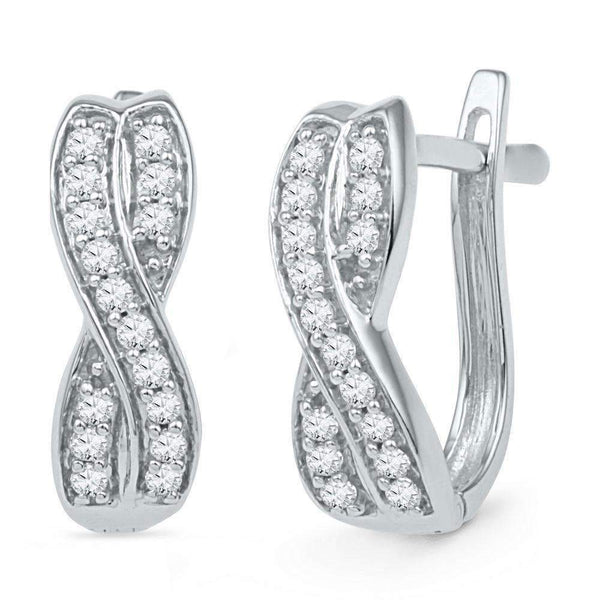 10kt White Gold Women's Round Diamond Double Row Crossover Hoop Earrings 1-5 Cttw - FREE Shipping (USA/CAN)-Gold & Diamond Earrings-JadeMoghul Inc.