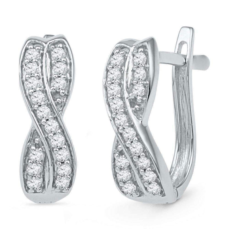 10kt White Gold Women's Round Diamond Double Row Crossover Hoop Earrings 1-5 Cttw - FREE Shipping (USA/CAN)-Gold & Diamond Earrings-JadeMoghul Inc.
