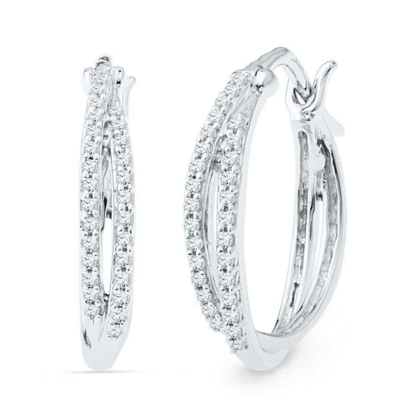 10kt White Gold Women's Round Diamond Double Row Hoop Earrings 1-4 Cttw - FREE Shipping (US/CAN)-Gold & Diamond Earrings-JadeMoghul Inc.