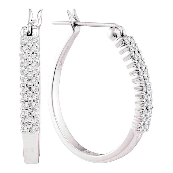 10kt White Gold Womens Round Diamond Double Row Hoop Earrings 1-4 Cttw-Gold & Diamond Earrings-JadeMoghul Inc.