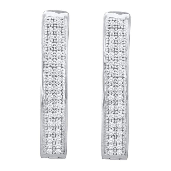 10kt White Gold Women's Round Diamond Double Row Hoop Earrings 1-5 Cttw - FREE Shipping (US/CAN)-Gold & Diamond Earrings-JadeMoghul Inc.