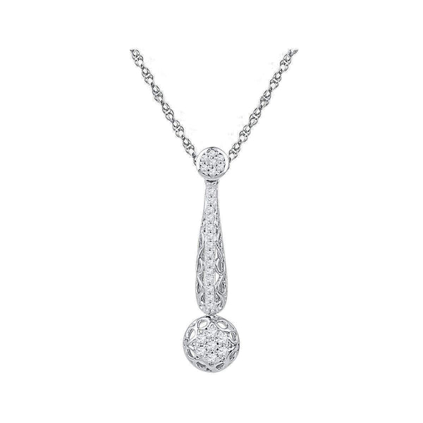 10kt White Gold Womens Round Diamond Drop Cluster Pendant 1-3 Cttw-Gold & Diamond Pendants & Necklaces-JadeMoghul Inc.