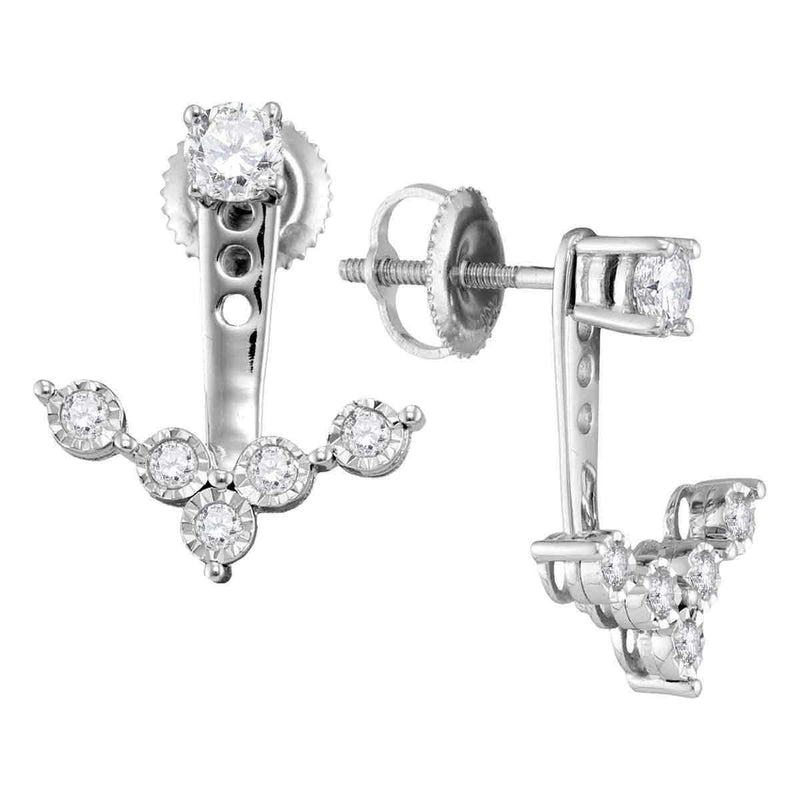 10kt White Gold Women's Round Diamond Earring Jacket Studs 5-8 Cttw - FREE Shipping (US/CAN)-Gold & Diamond Earrings-JadeMoghul Inc.