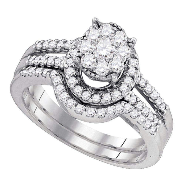 10kt White Gold Women's Round Diamond Elevated Cluster Bridal Wedding Engagement Ring Band Set 3/4 Cttw - FREE Shipping (US/CAN)-Wedding Jewelry-5-JadeMoghul Inc.