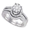 10kt White Gold Women's Round Diamond Elevated Cluster Bridal Wedding Engagement Ring Band Set 3/4 Cttw - FREE Shipping (US/CAN)-Wedding Jewelry-5-JadeMoghul Inc.