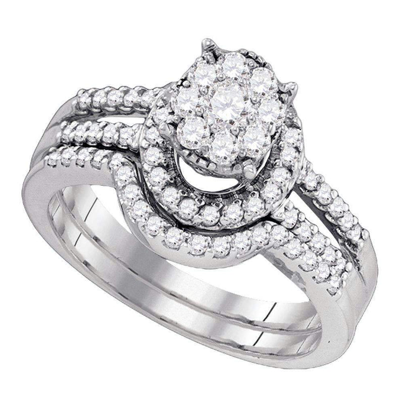 10kt White Gold Women's Round Diamond Elevated Cluster Bridal Wedding Engagement Ring Band Set 3/4 Cttw - FREE Shipping (US/CAN)-Wedding Jewelry-5-JadeMoghul Inc.
