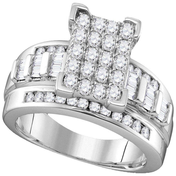 10kt White Gold Women's Round Diamond Elevated Rectangle Cluster Bridal Wedding Engagement Ring 1.00 Cttw - FREE Shipping (US/CAN) - Size 10-Wedding Jewelry-9-JadeMoghul Inc.
