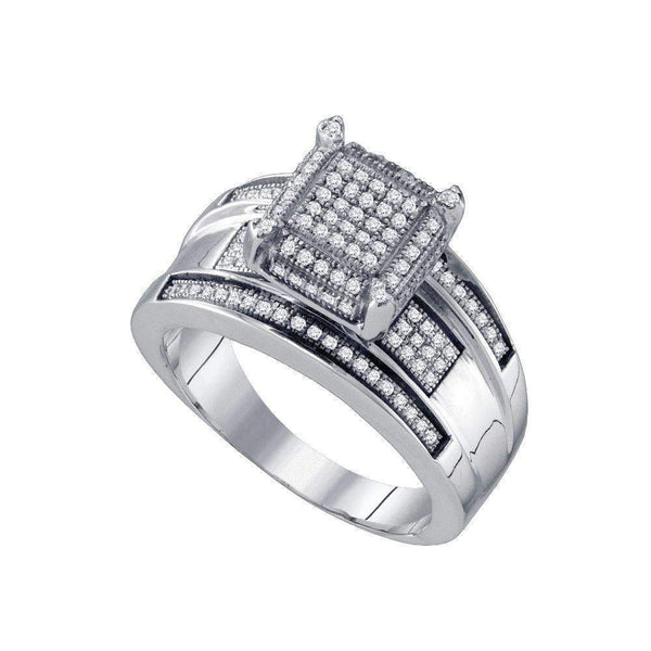 10kt White Gold Women's Round Diamond Elevated Rectangle Cluster Bridal Wedding Engagement Ring 1/3 Cttw - FREE Shipping (US/CAN)-Gold & Diamond Engagement & Anniversary Rings-6-JadeMoghul Inc.