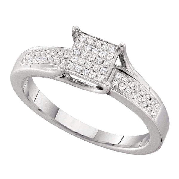 10kt White Gold Women's Round Diamond Elevated Square Cluster Ring 1-6 Cttw - FREE Shipping (USA/CAN)-Gold & Diamond Cluster Rings-JadeMoghul Inc.