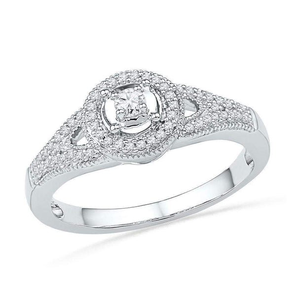 10kt White Gold Women's Round Diamond Encircled Solitaire Milgrain Promise Bridal Ring 1/4 Cttw - FREE Shipping (US/CAN)-Promise Rings-6-JadeMoghul Inc.