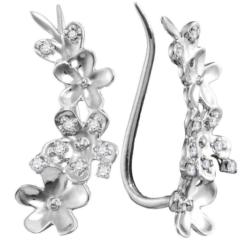 10kt White Gold Women's Round Diamond Floral Climber Earrings 1-10 Cttw - FREE Shipping (US/CAN)-Gold & Diamond Earrings-JadeMoghul Inc.