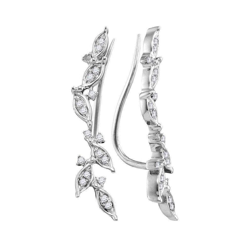 10kt White Gold Women's Round Diamond Floral Climber Earrings 1-5 Cttw - FREE Shipping (USA/CAN)-Gold & Diamond Earrings-JadeMoghul Inc.