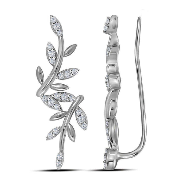 10kt White Gold Women's Round Diamond Floral Climber Earrings 1-5 Cttw - FREE Shipping (USA/CAN)-Gold & Diamond Earrings-JadeMoghul Inc.