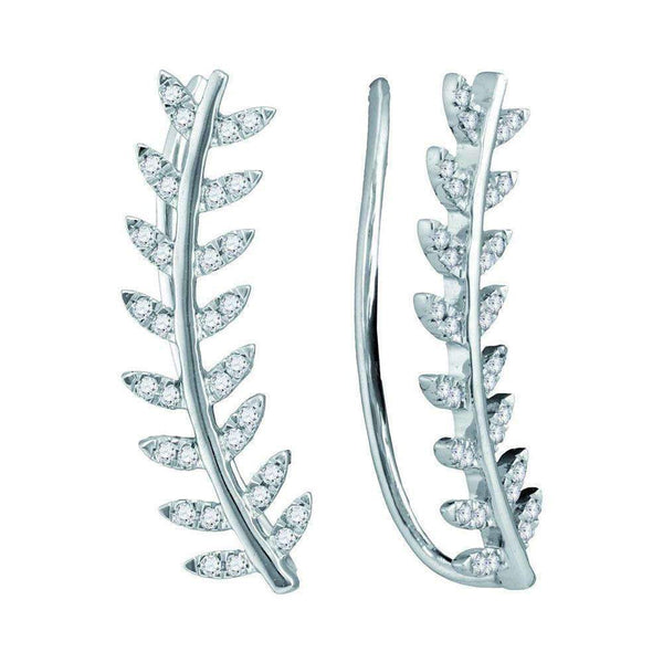 10kt White Gold Women's Round Diamond Floral Leaf Climber Earrings 1-4 Cttw - FREE Shipping (US/CAN)-Gold & Diamond Earrings-JadeMoghul Inc.