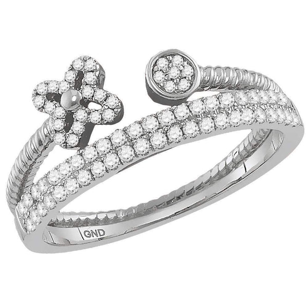 10kt White Gold Women's Round Diamond Flower Bisected Stackable Band Ring 1/5 Cttw - FREE Shipping (US/CAN)-Rings And Bands-5-JadeMoghul Inc.