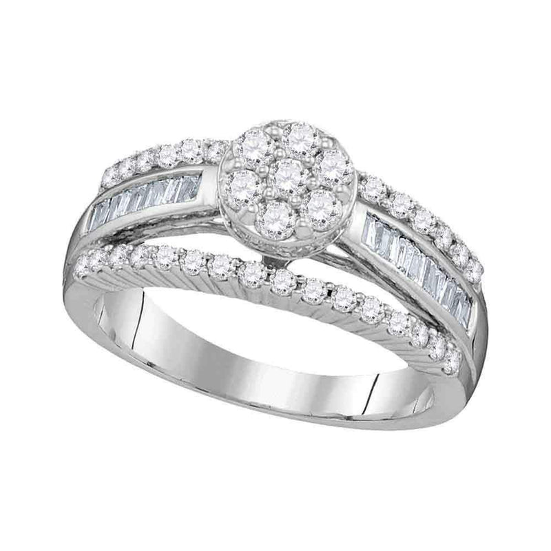 10kt White Gold Women's Round Diamond Flower Cluster Bridal Wedding Engagement Ring 1.00 Cttw - FREE Shipping (US/CAN)-Wedding Jewelry-5-JadeMoghul Inc.