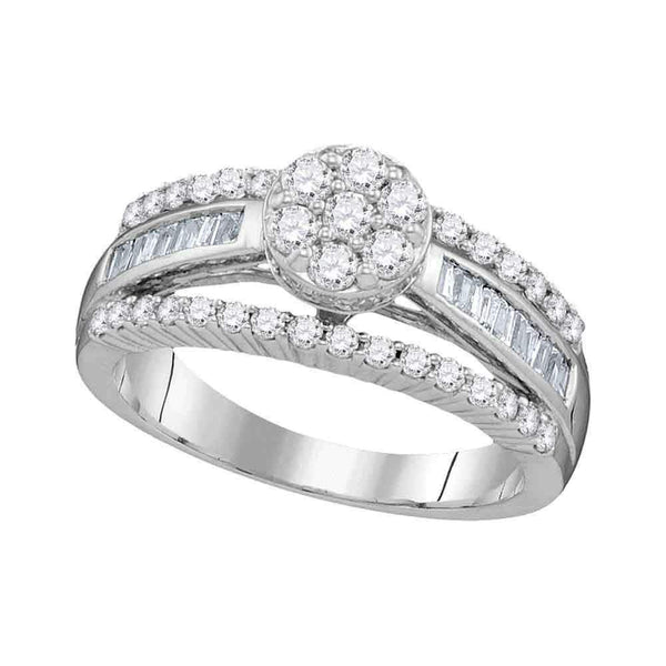 10kt White Gold Women's Round Diamond Flower Cluster Bridal Wedding Engagement Ring 1.00 Cttw - FREE Shipping (US/CAN)-Wedding Jewelry-5-JadeMoghul Inc.