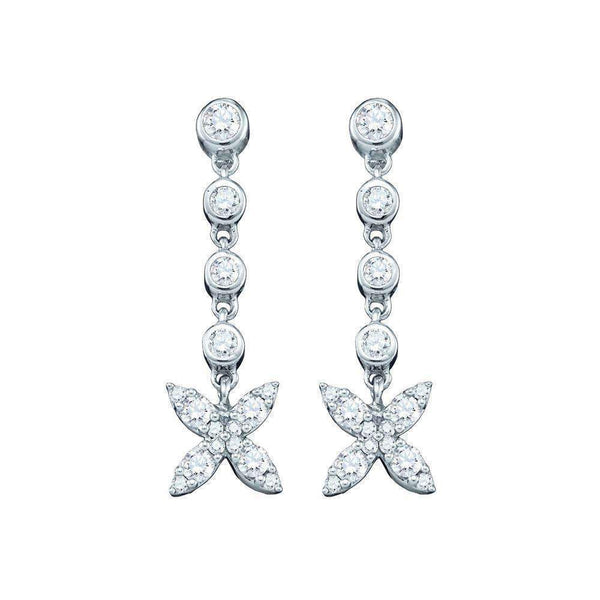 10kt White Gold Women's Round Diamond Flower Cluster Dangle Earrings 3-4 Cttw - FREE Shipping (USA/CAN)-Gold & Diamond Earrings-JadeMoghul Inc.