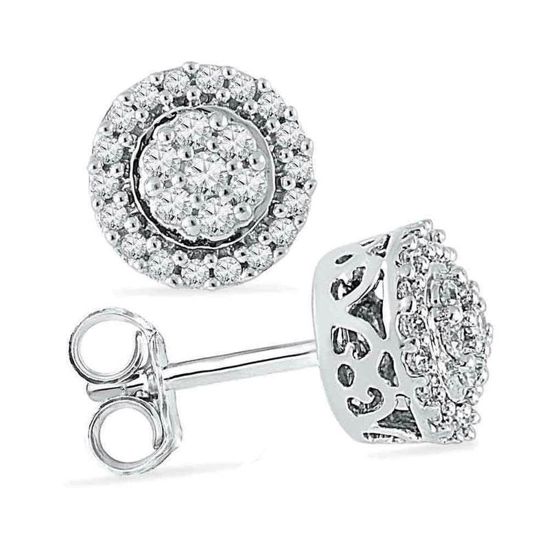 10kt White Gold Women's Round Diamond Flower Cluster Earrings 1-4 Cttw - FREE Shipping (USA/CAN)-Gold & Diamond Earrings-JadeMoghul Inc.