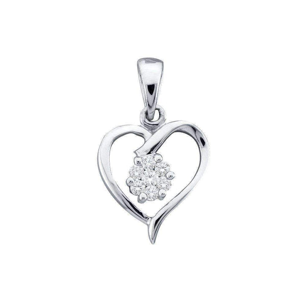 10kt White Gold Women's Round Diamond Flower Cluster Heart Pendant 1-12 Cttw - FREE Shipping (US/CAN)-Gold & Diamond Pendants & Necklaces-JadeMoghul Inc.