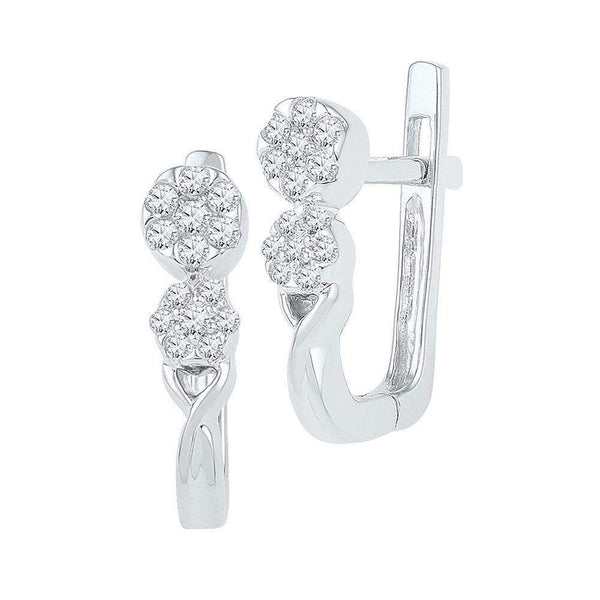 10kt White Gold Women's Round Diamond Flower Cluster Hoop Earrings 1-5 Cttw - FREE Shipping (USA/CAN)-Gold & Diamond Earrings-JadeMoghul Inc.