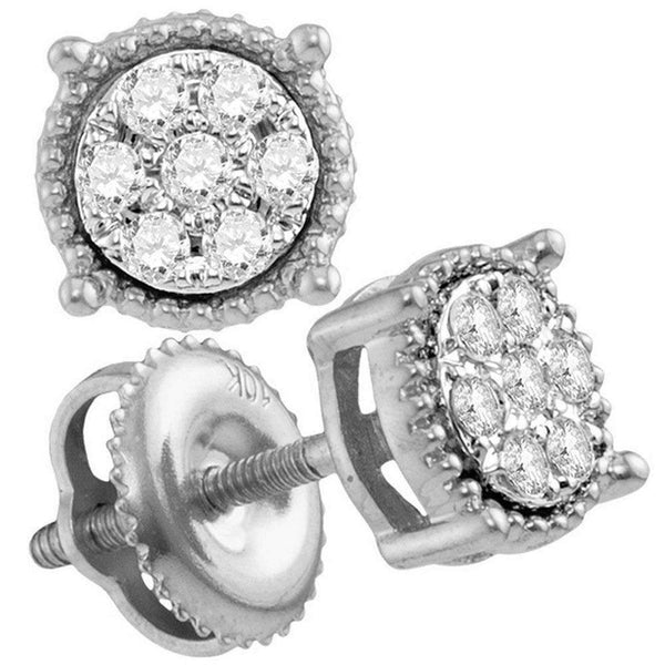 10kt White Gold Women's Round Diamond Flower Cluster Milgrain Stud Earrings 1-10 Cttw - FREE Shipping (US/CAN)-Gold & Diamond Earrings-JadeMoghul Inc.