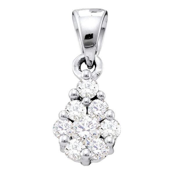 10kt White Gold Women's Round Diamond Flower Cluster Pendant 1-6 Cttw - FREE Shipping (US/CAN)-Gold & Diamond Pendants & Necklaces-JadeMoghul Inc.