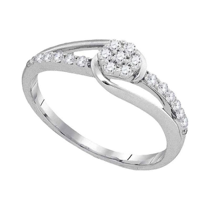 10kt White Gold Women's Round Diamond Flower Cluster Slender Ring 1/4 Cttw - FREE Shipping (US/CAN)-Gold & Diamond Cluster Rings-6-JadeMoghul Inc.