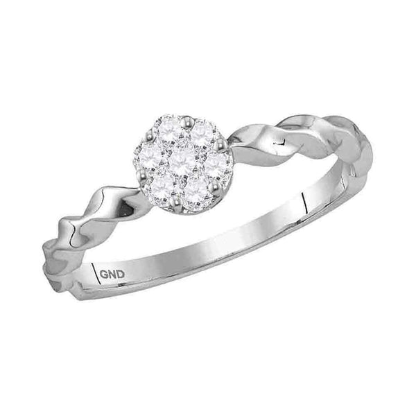 10kt White Gold Women's Round Diamond Flower Cluster Stackable Band Ring 1-4 Cttw - FREE Shipping (US/CAN)-Gold & Diamond Rings-JadeMoghul Inc.