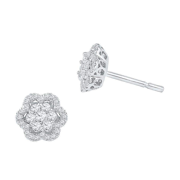 10kt White Gold Women's Round Diamond Flower Cluster Stud Earrings 1-2 Cttw - FREE Shipping (USA/CAN)-Gold & Diamond Earrings-JadeMoghul Inc.