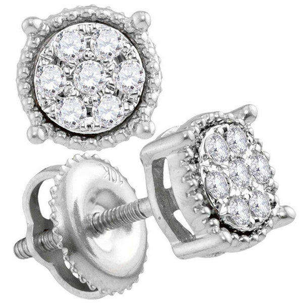 10kt White Gold Womens Round Diamond Flower Cluster Stud Earrings 1-6 Cttw-Gold & Diamond Earrings-JadeMoghul Inc.
