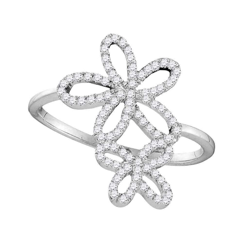 10kt White Gold Women's Round Diamond Flower Star Cluster Ring 1/5 Cttw - FREE Shipping (US/CAN)-Gold & Diamond Fashion Rings-5-JadeMoghul Inc.