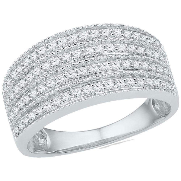 10kt White Gold Women's Round Diamond Four Row Milgrain Band Ring 1-2 Cttw - FREE Shipping (US/CAN)-Gold & Diamond Bands-JadeMoghul Inc.