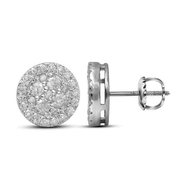 10kt White Gold Women's Round Diamond Framed Flower Cluster Screwback Earrings 1.00 Cttw - FREE Shipping (USA/CAN)-Gold & Diamond Earrings-JadeMoghul Inc.