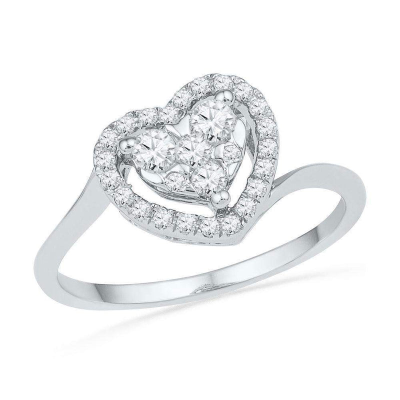 10kt White Gold Women's Round Diamond Framed Heart Cluster Ring 1/3 Cttw - FREE Shipping (US/CAN)-Gold & Diamond Heart Rings-8-JadeMoghul Inc.