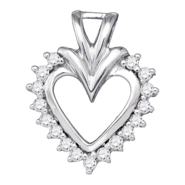 10kt White Gold Women's Round Diamond Framed Open-center Heart Pendant 1-4 Cttw - FREE Shipping (US/CAN)-Gold & Diamond Pendants & Necklaces-JadeMoghul Inc.