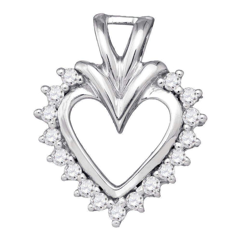 10kt White Gold Women's Round Diamond Framed Open-center Heart Pendant 1-4 Cttw - FREE Shipping (US/CAN)-Gold & Diamond Pendants & Necklaces-JadeMoghul Inc.