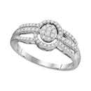 10kt White Gold Women's Round Diamond Framed Oval Cluster Triple Strand Ring 1/3 Cttw - FREE Shipping (US/CAN)-Gold & Diamond Cluster Rings-5-JadeMoghul Inc.