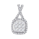 10kt White Gold Women's Round Diamond Framed Square Cluster Pendant 1-2 Cttw - FREE Shipping (US/CAN)-Gold & Diamond Pendants & Necklaces-JadeMoghul Inc.