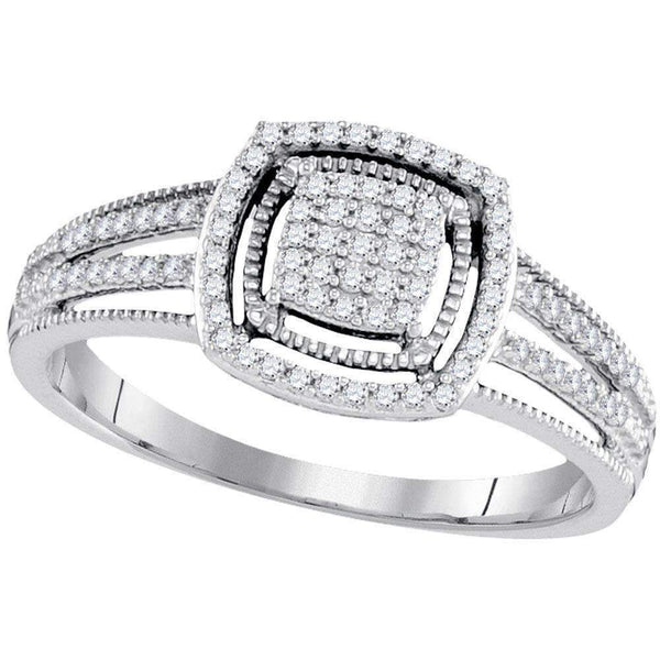 10kt White Gold Women's Round Diamond Framed Square Cluster Ring 1-5 Cttw - FREE Shipping (US/CAN)-Gold & Diamond Cluster Rings-JadeMoghul Inc.